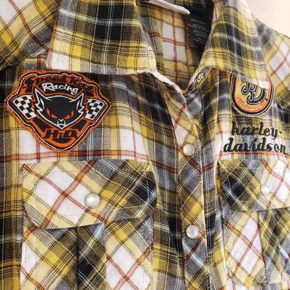Harley Davidson Women's Yellow Plaid Button Down Shirt Small - Picture 4 of 7